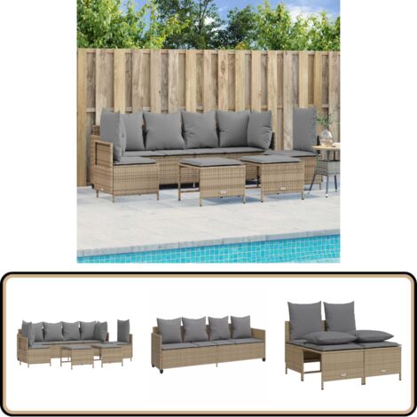 5-tlg. Garten-Sofagarnitur mit Kissen Beige Poly Rattan - Gartenmöbel - Outdoor Möbel - Rattan Gartenmöbel - Lounge Set - Sofasitzgruppe
