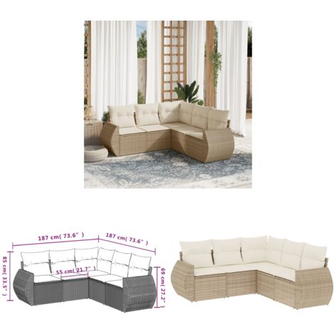 5-tlg. Garten-Sofagarnitur mit Kissen Beige Poly Rattan - Gartenmöbel - Outdoor Möbel - Rattan Gartenset - Lounge Set - Esszimmergarnitur - Home & Living