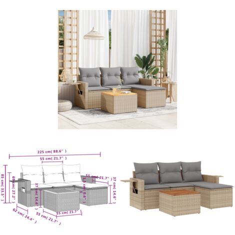 5-tlg. Garten-Sofagarnitur mit Kissen Beige Poly Rattan - Gartenmöbel Set - PE-Rattan Möbel - Outdoor Lounge - Gartenlounge - Esszimmergarnitur - Home & Living
