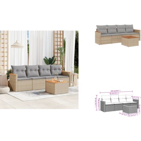 5-tlg. Garten-Sofagarnitur mit Kissen Beige Poly Rattan - Gartenmöbel - Sofasitzgruppe - PE-Rattan - Outdoor Möbel - Lounge Set