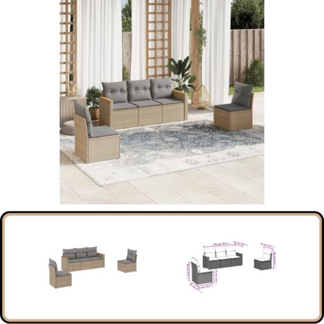 5-tlg. Garten-Sofagarnitur mit Kissen Beige Poly Rattan - Gartensofas - Outdoor Möbel - Lounge Set - Rattan Sofa - Gartenlounge
