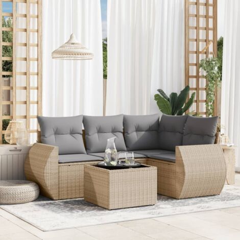 5-tlg. Garten-Sofagarnitur mit Kissen Beige Poly Rattan vidaXL