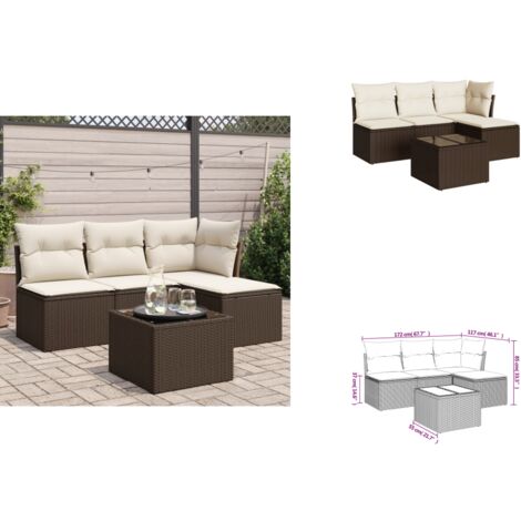 5-tlg. Garten-Sofagarnitur mit Kissen Braun Poly Rattan - Garten Sofagarnitur - Garten Sofagarnituren - Outdoor Sofagarnitur - Sofagarnitur Terrasse