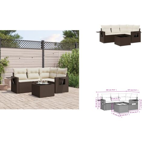 5-tlg. Garten-Sofagarnitur mit Kissen Braun Poly Rattan - Garten Sofagarnitur - Garten Sofagarnituren - Outdoor Sofagarnitur - Sofagarnitur Terrasse