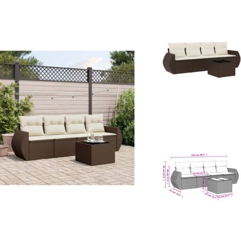 5-tlg. Garten-Sofagarnitur mit Kissen Braun Poly Rattan - Garten Sofagarnitur - Garten Sofagarnituren - Outdoor Sofagarnitur - Sofagarnitur Terrasse