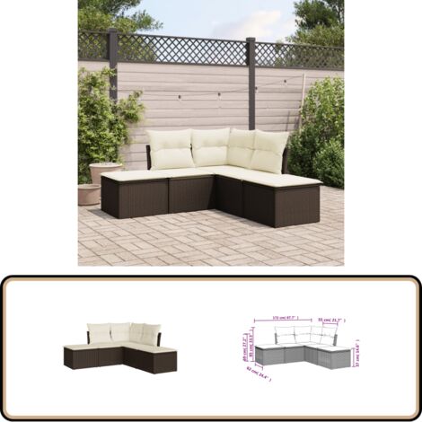 5-tlg. Garten-Sofagarnitur mit Kissen Braun Poly Rattan - Gartenmöbel - Esszimmergarnituren - Outdoor Möbel - Lounge Set - Rattan Sofa