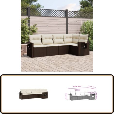 5-tlg. Garten-Sofagarnitur mit Kissen Braun Poly Rattan - Gartenmöbel - Outdoor Möbel - Rattan Gartenmöbel - Lounge Set - Sofasitzgruppe