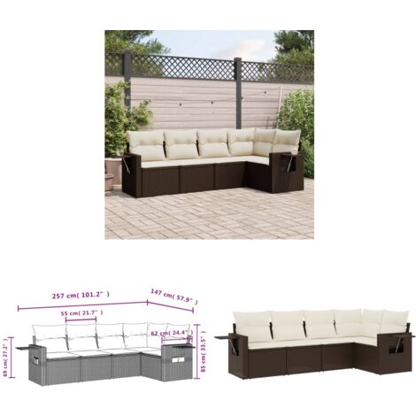 5-tlg. Garten-Sofagarnitur mit Kissen Braun Poly Rattan - Gartenmöbel - Outdoor Möbel - Rattan Gartenmöbel - Lounge Set - Sofasitzgruppe - Home & Living