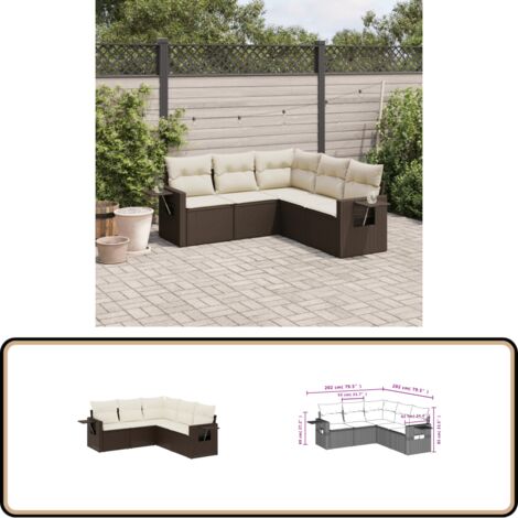 5-tlg. Garten-Sofagarnitur mit Kissen Braun Poly Rattan - Gartenmöbel - PE-Rattan Möbel - Outdoor-Set - Sofasatz - Lounge Set