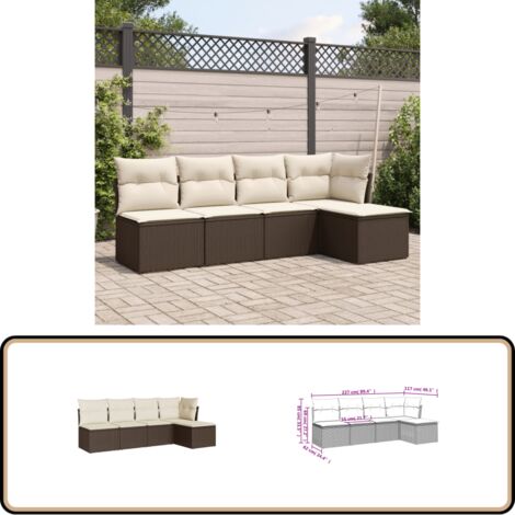 5-tlg. Garten-Sofagarnitur mit Kissen Braun Poly Rattan - Gartenmöbel Set - PE-Rattan Möbel - Outdoor Sofa - Lounge Garnitur - Gartenlounge