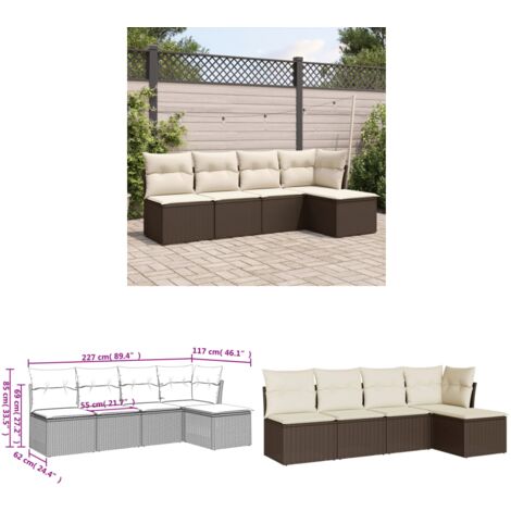 5-tlg. Garten-Sofagarnitur mit Kissen Braun Poly Rattan - Gartenmöbel Set - PE-Rattan Möbel - Outdoor Sofa - Lounge Garnitur - Gartenlounge - Home & Living