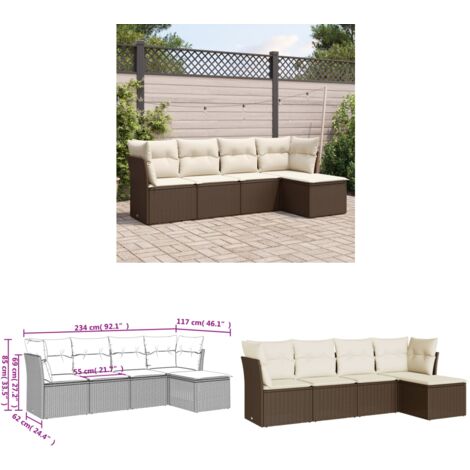 5-tlg. Garten-Sofagarnitur mit Kissen Braun Poly Rattan - Gartenmöbel Set - PE-Rattan Möbel - Outdoor Sofa - Lounge Set - Gartenlounge - Home & Living