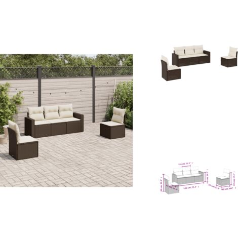 5-tlg. Garten-Sofagarnitur mit Kissen Braun Poly Rattan - Gartensofas - Outdoor Möbel - Lounge Set - Gartenmöbelset - Rattan Sofa