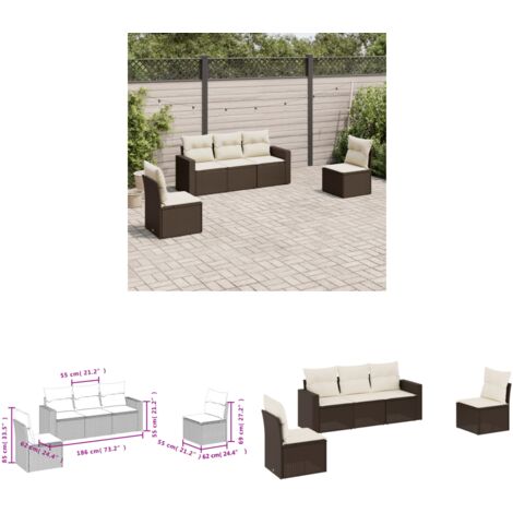 5-tlg. Garten-Sofagarnitur mit Kissen Braun Poly Rattan - Gartensofas - Outdoor Möbel - Lounge Set - Gartenmöbelset - Rattan Sofa - Home & Living