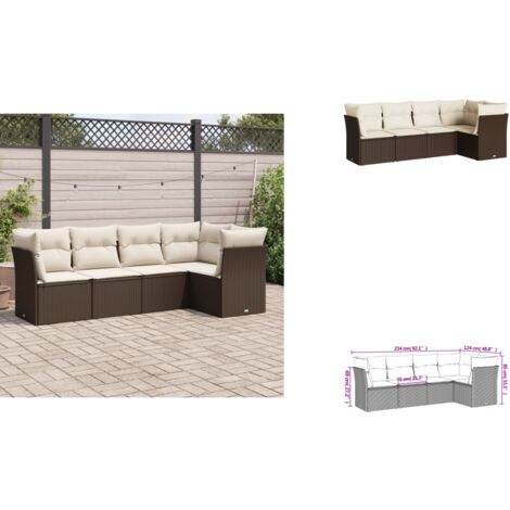 5-tlg. Garten-Sofagarnitur mit Kissen Braun Poly Rattan - Gartensofas - Outdoor Möbel - Lounge Set - Rattan Sofa - Gartenlounge