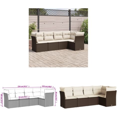 5-tlg. Garten-Sofagarnitur mit Kissen Braun Poly Rattan - Gartensorgaunität - Outdoor Möbel - Lounge Set - Rattan Sofa - Gartenlounge - Home & Living
