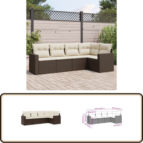 5-tlg. Garten-Sofagarnitur mit Kissen Braun Poly Rattan - Gartensorgsgarnitur - Outdoor Möbel - Lounge Set - Rattan Sofa - Gartenlounge