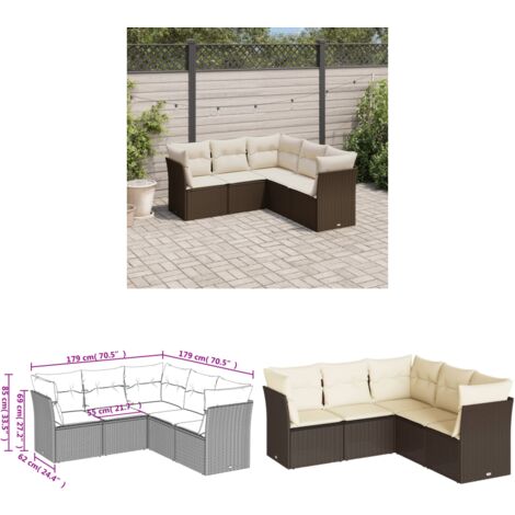 5-tlg. Garten-Sofagarnitur mit Kissen Braun Poly Rattan - Gartensorgsgarnitur - Outdoor Möbel - Lounge Set - Rattan Sofa - Gartenlounge - Home & Living