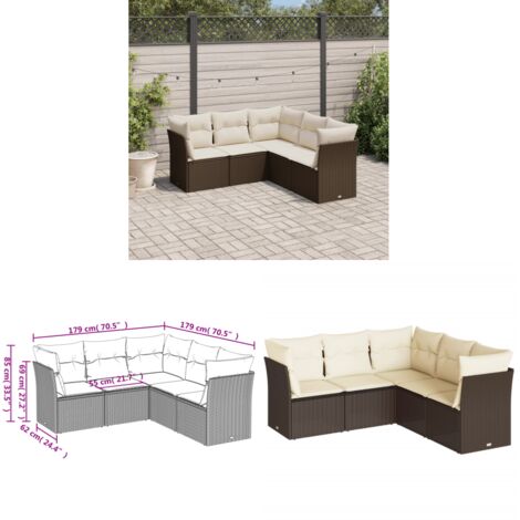 5-tlg. Garten-Sofagarnitur mit Kissen Braun Poly Rattan - Gartensorte - Gartenmöbelset - Outdoor Möbel - Lounge Set - Rattan Sofa - Home & Living