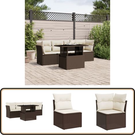 5-tlg. Garten-Sofagarnitur mit Kissen Braun Poly Rattan - Gartensortiment - Outdoor Möbel - Gartenlounge - Rattan Sofa - Lounge Set