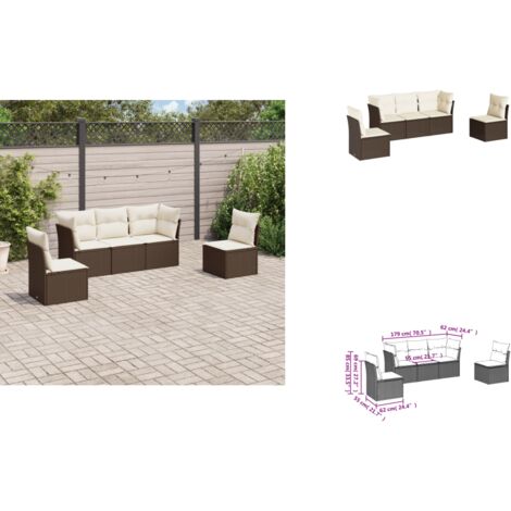 5-tlg. Garten-Sofagarnitur mit Kissen Braun Poly Rattan - Gartensortiment - Outdoor Möbel - Lounge Set - Gartenlounge - Rattan Sofa