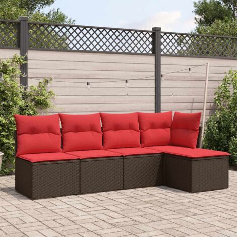 5-tlg. Garten-Sofagarnitur mit Kissen Braun Poly Rattan vidaXL