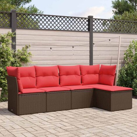 5-tlg. Garten-Sofagarnitur mit Kissen Braun Poly Rattan vidaXL