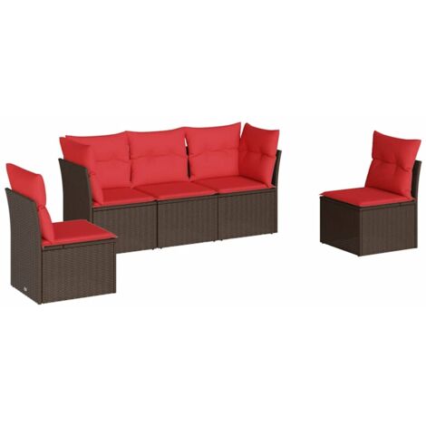 5-tlg. Garten-Sofagarnitur mit Kissen Braun Poly Rattan vidaXL