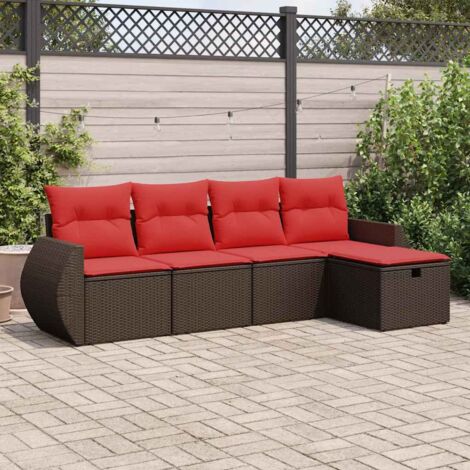 5-tlg. Garten-Sofagarnitur mit Kissen Braun Poly Rattan vidaXL