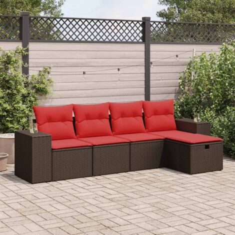 5-tlg. Garten-Sofagarnitur mit Kissen Braun Poly Rattan vidaXL