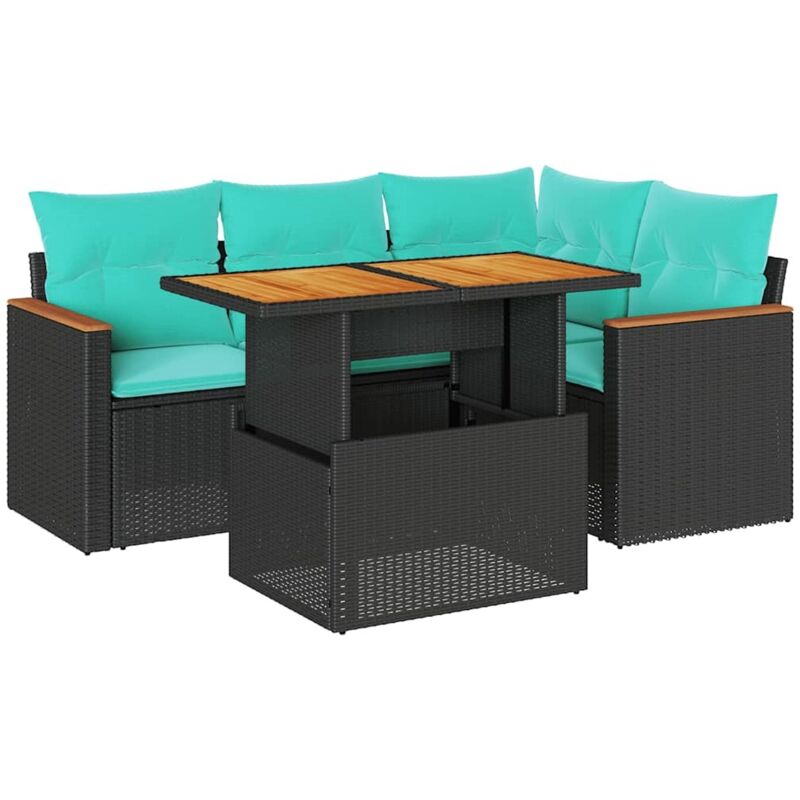 5-tlg. Garten-sofagarnitur Mit Kissen Schwarz Poly Rattan Vidaxl