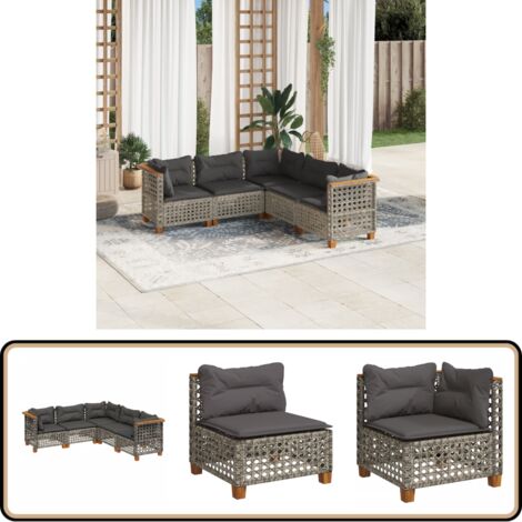 5-tlg. Garten-Sofagarnitur mit Kissen Grau Poly Rattan - Gartenmöbel - Outdoor Möbel - Lounge Set - Rattan Sofa - Polyethylen Furniture
