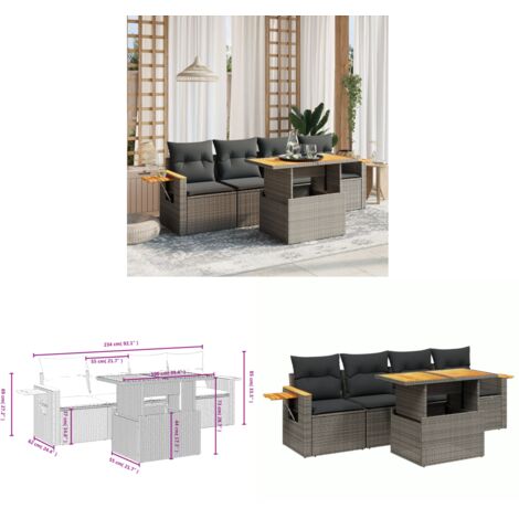 5-tlg. Garten-Sofagarnitur mit Kissen Grau Poly Rattan - Gartenmöbel - Outdoor Möbel - Rattan Gartenset - Lounge Set - Sofasitzgruppe - Home & Living