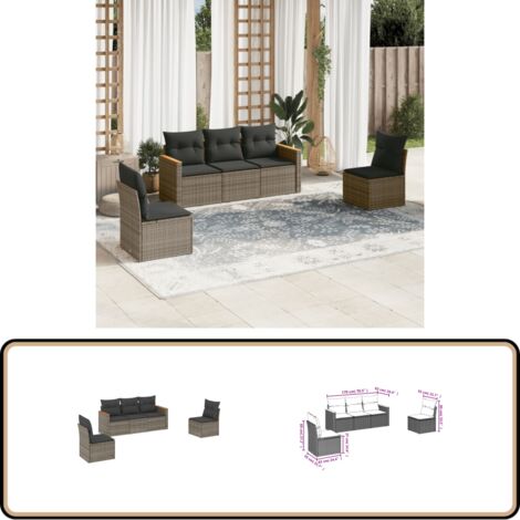 5-tlg. Garten-Sofagarnitur mit Kissen Grau Poly Rattan - Gartensofas - Outdoor Möbel - Lounge Set - Gartenlounge - Rattan Sofa