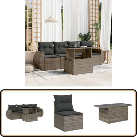 5-tlg. Garten-Sofagarnitur mit Kissen Grau Poly Rattan - Gartensorte - Gartenmöbelset - PE-Rattan Möbel - Outdoor Lounge Set - Balkonmöbel