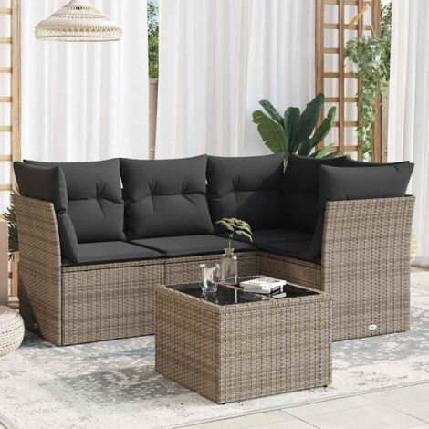 5-tlg. Garten-Sofagarnitur mit Kissen Grau Poly Rattan vidaXL
