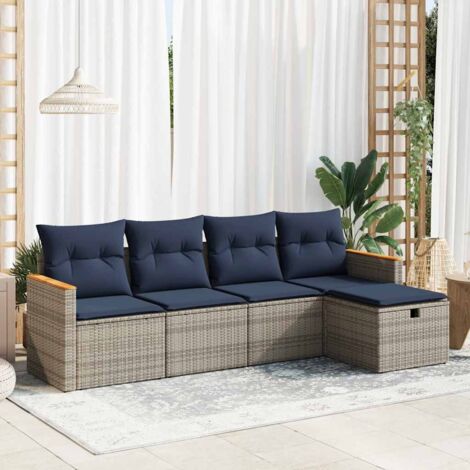 5-tlg. Garten-Sofagarnitur mit Kissen Grau Poly Rattan vidaXL