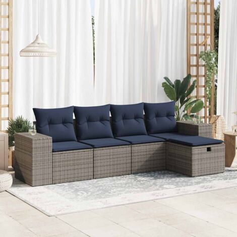 5-tlg. Garten-Sofagarnitur mit Kissen Grau Poly Rattan vidaXL