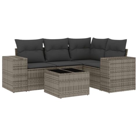 5-tlg. Garten-Sofagarnitur mit Kissen Grau Poly Rattan vidaXL