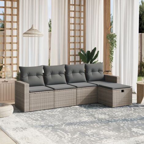 5-tlg. Garten-Sofagarnitur mit Kissen Grau Poly Rattan vidaXL