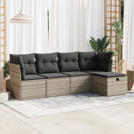 5-tlg. Garten-Sofagarnitur mit Kissen Grau Poly Rattan vidaXL