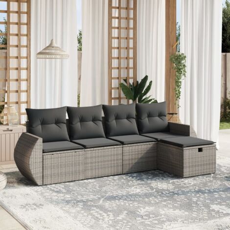 5-tlg. Garten-Sofagarnitur mit Kissen Grau Poly Rattan vidaXL
