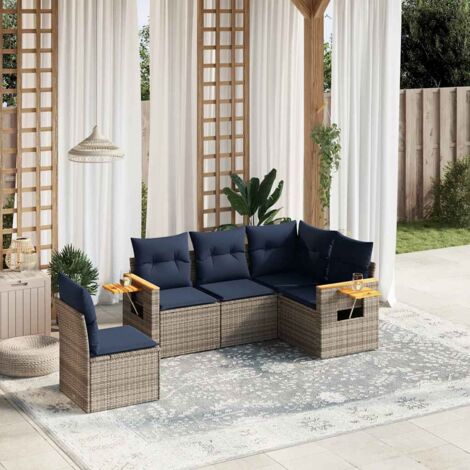 5-tlg. Garten-Sofagarnitur mit Kissen Grau Poly Rattan vidaXL