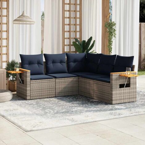 5-tlg. Garten-Sofagarnitur mit Kissen Grau Poly Rattan vidaXL