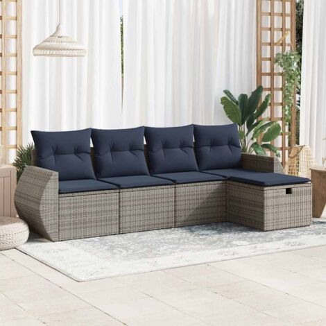 5-tlg. Garten-Sofagarnitur mit Kissen Grau Poly Rattan vidaXL