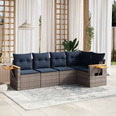 5-tlg. Garten-Sofagarnitur mit Kissen Grau Poly Rattan vidaXL