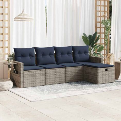 5-tlg. Garten-Sofagarnitur mit Kissen Grau Poly Rattan vidaXL