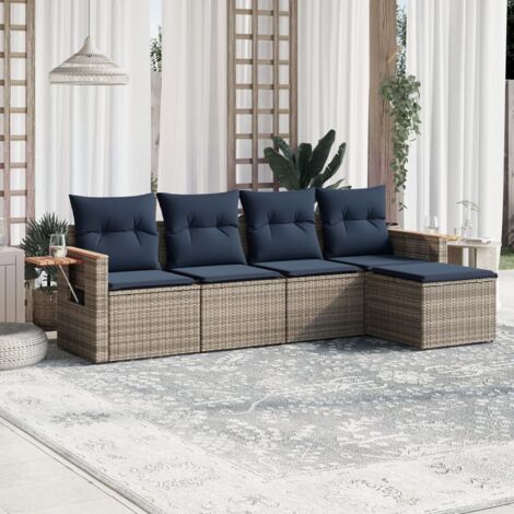 5-tlg. Garten-Sofagarnitur mit Kissen Grau Poly Rattan vidaXL