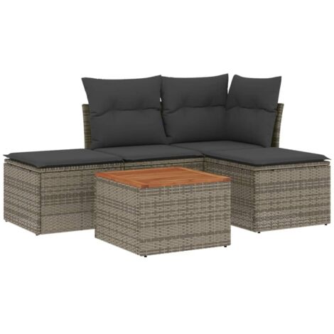 5-tlg. Garten-Sofagarnitur mit Kissen Grau Poly Rattan vidaXL