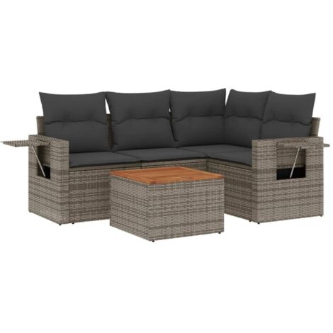 5-tlg. Garten-Sofagarnitur mit Kissen Grau Poly Rattan vidaXL